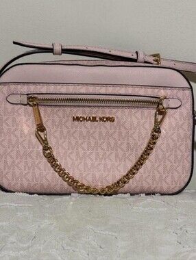 Michael Kors Blush Pink Jet Set Large Logo Crossbody Bag With Gold Hardware